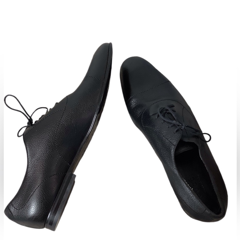GUCCI MEN'S DESIGNER SHOES BLACK PEBBLED LACED LEATHER OXFORDS Ultralux - Picture 3 of 7